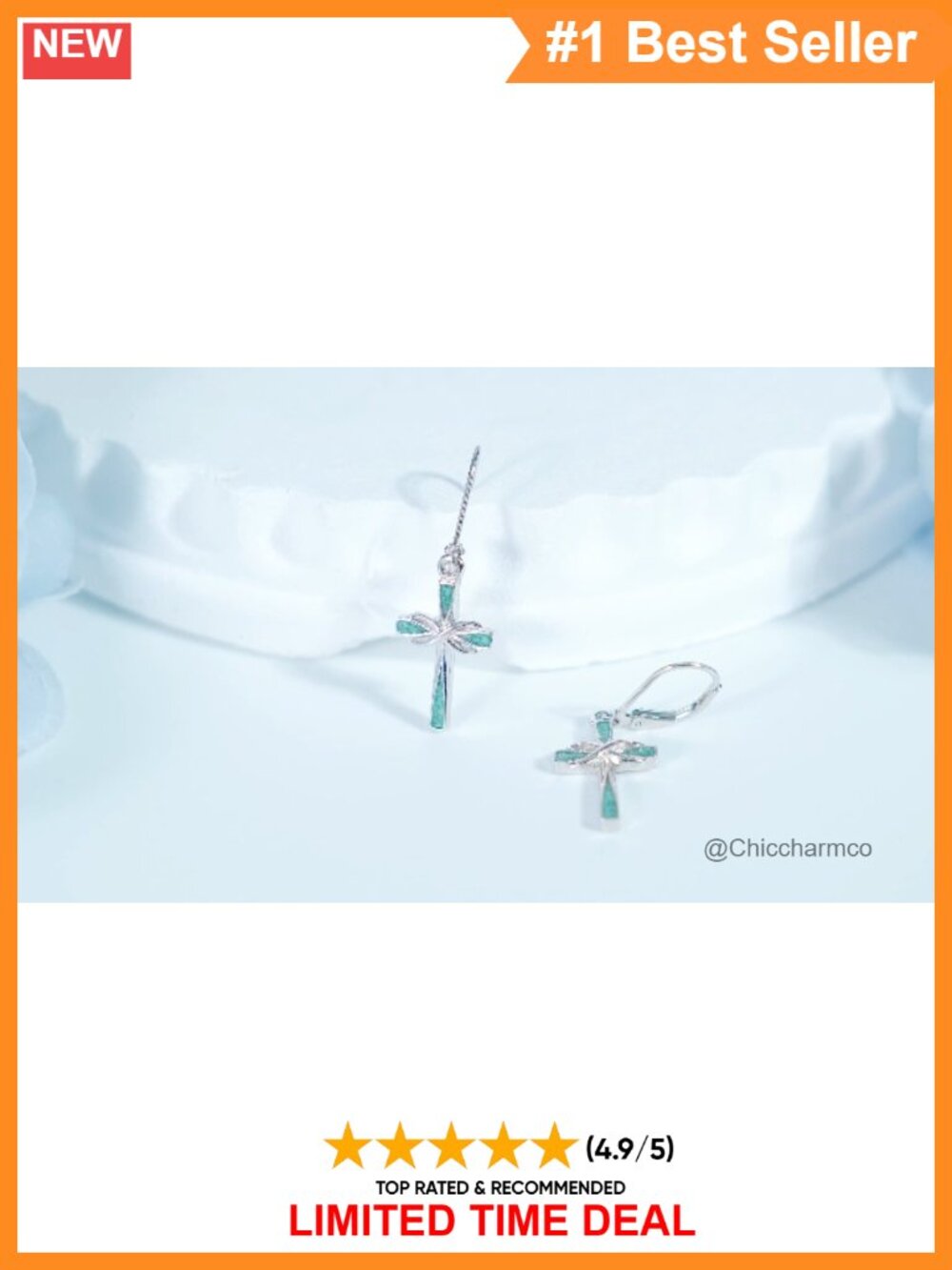 925 Sterling Silver Turquoise Cross Infinity Dangle Earrings for Women - Picture 6 of 6
